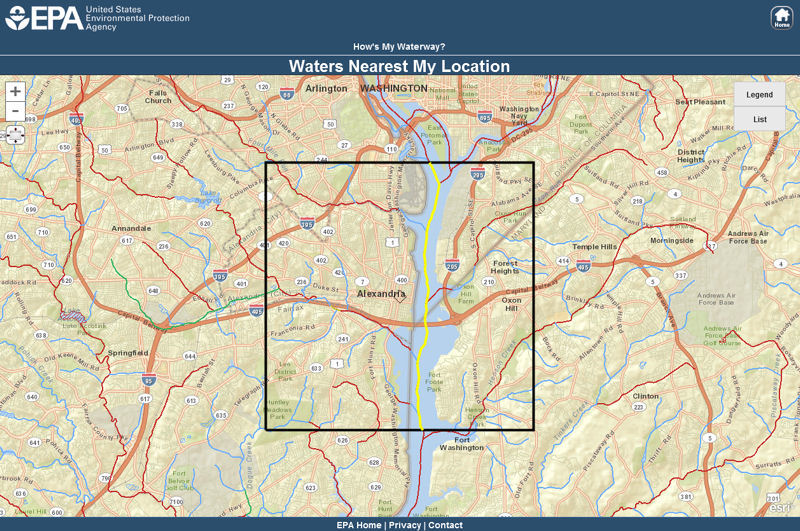 The How’s My Waterway website shows the water quality status of local waterways. Photo courtesy of the U.S. Environmental Protection Agency.
