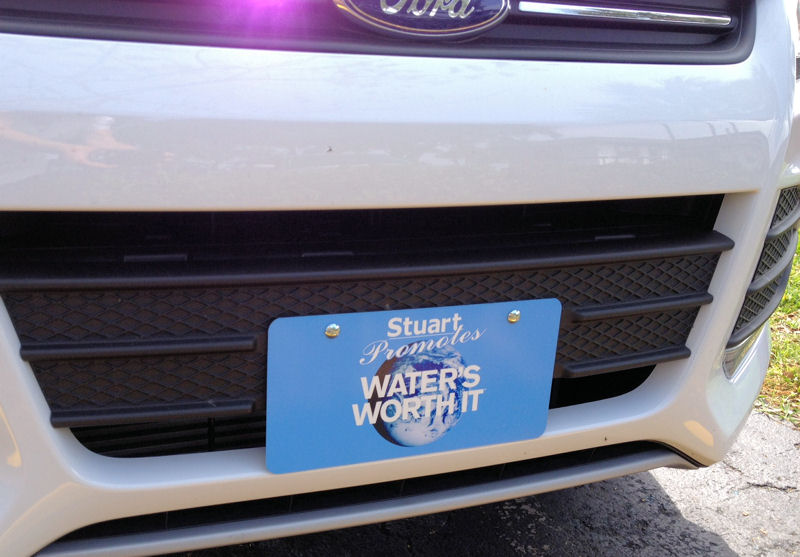 Stuart, Florida water, sewer, and stormwater public works vehicles spread the WATER'S WORTH IT message through these license plates. Photo courtesy of Mary Kindel, City of Stuart.