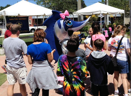 Saturday in the Park Water Fest attendees were able to visit with Stuart's water conservation program mascot mascot Sammi the Sailfish. Photo courtesy of Mary Kindel, City of Stuart.
