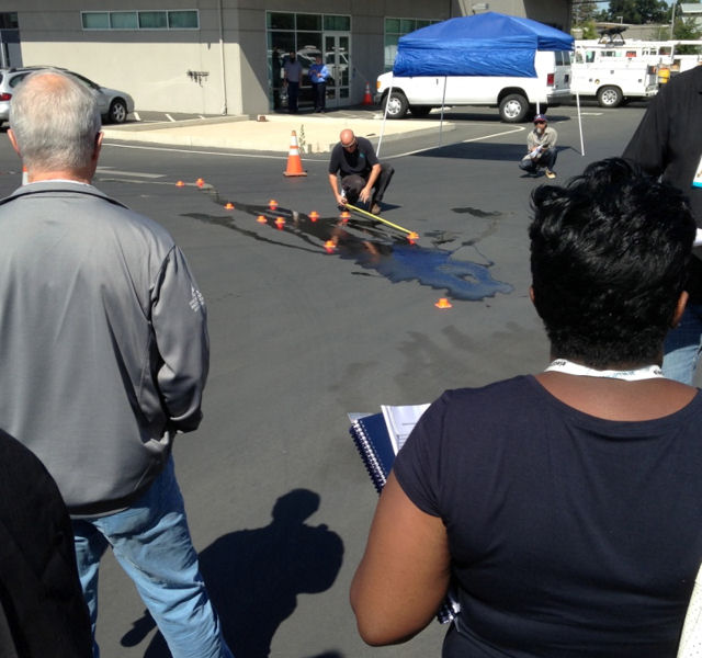 Participants watch a spill estimation demonstration during the  Know Your Flow — Saving Big $$$ and Making Your Regulator Happy tour. Photo courtesy of Palilla.