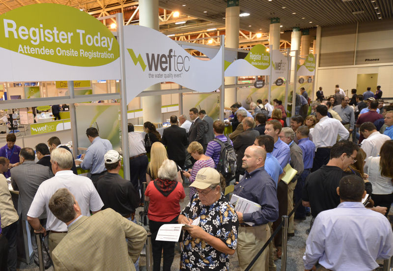 Water professionals register for WEFTEC 2012. Photo courtesy of Oscar Einzig Photography.