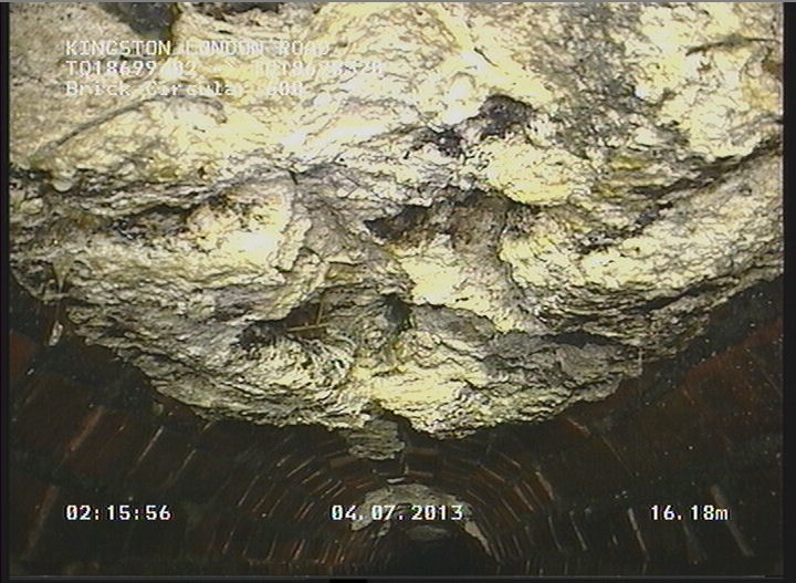 In late July, Thames Water (London) reported that it had removed a 15-ton "fatberg" made of fat mixed with wet wipes from a London sewer. Photo courtesy of Thames Water. Click to see the video. 