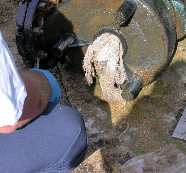 Wipes clogged this pump in Portland, Maine. Photo courtesy of the Portland Water District.