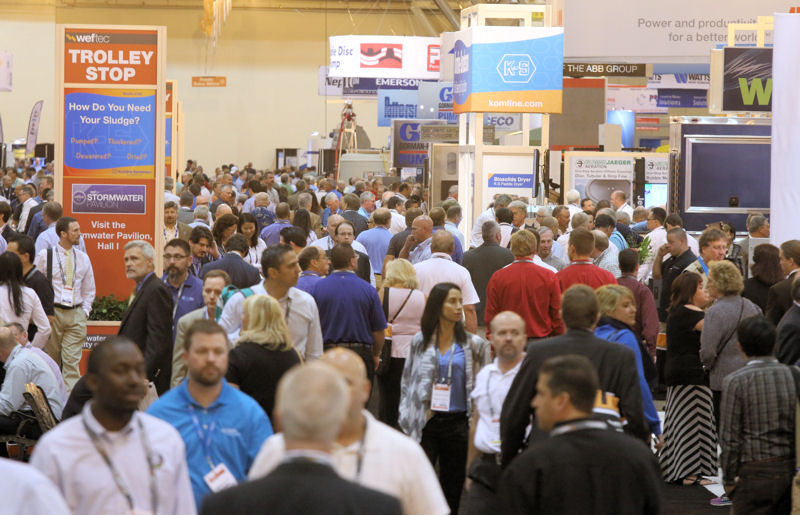 WEFTEC 2014 set records with a total of 20,385 registrants and 1027 companies using 28,157 net m2 (303,075 net ft2) of exhibition space.Photo courtesy of Oscar Einzig Photography.