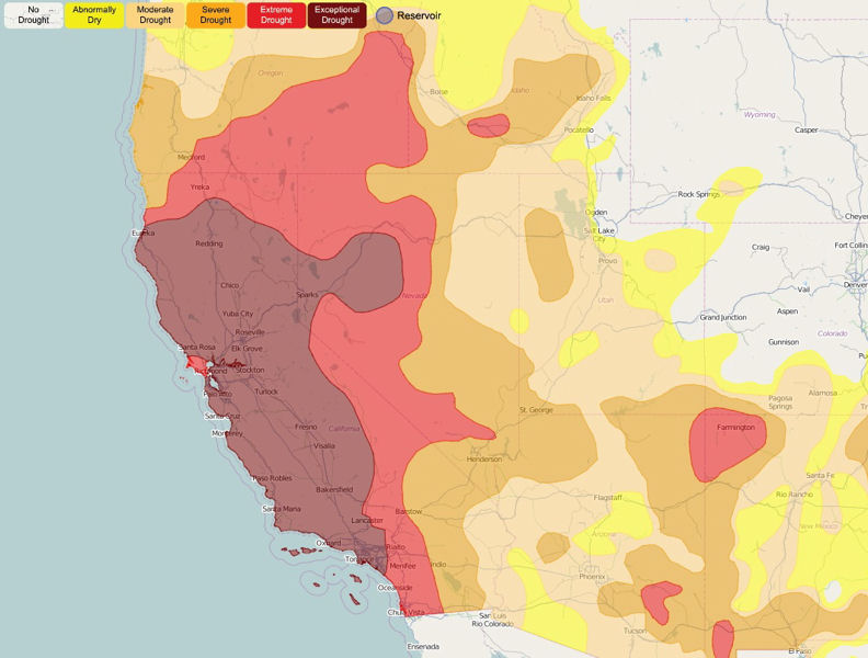 The U.S. Geological Survey California drought visualization website provides data on the severe drought conditions through maps, charts, and graphs. Photo courtesy of the U.S. Geological Survey.