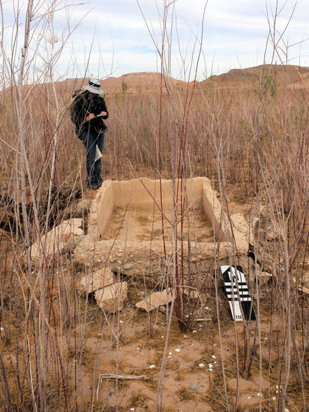 A National Park Service employee surveys the foundations at St. Thomas in 2007. Photo courtesy of Lake Mead National Recreation Area.
