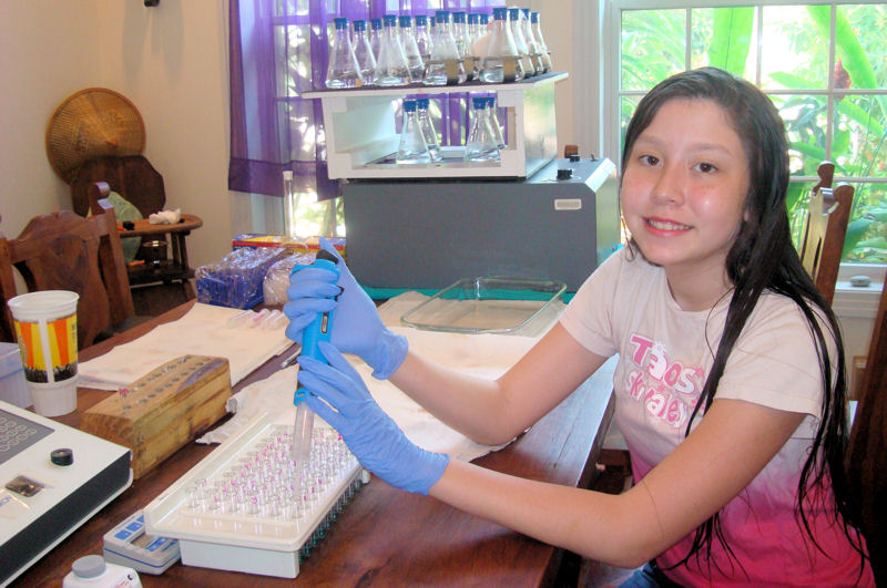 Grimmett began working on water science in sixth grade. She has used her home as a laboratory to remove first tannins and then pharmaceuticals from water. Photo courtesy of Grimmett. 
