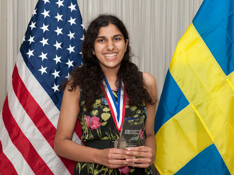 Nishita Sinha from Chatham, N.J., won the 2016 U.S. Stockholm Junior Water Prize for her research on improving performance of two-pit composting toilets installed in India. Photo courtesy of Allison O’Brien, AOB Photo.