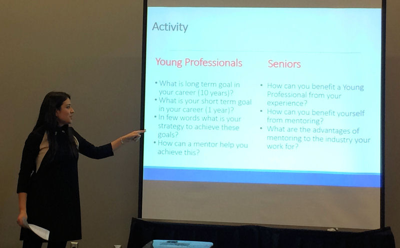 Lugo shares the benefits for each the young professional and the seasoned professional offered by mentorship programs during her portion of the presentation. WEF photo/Pakenham.