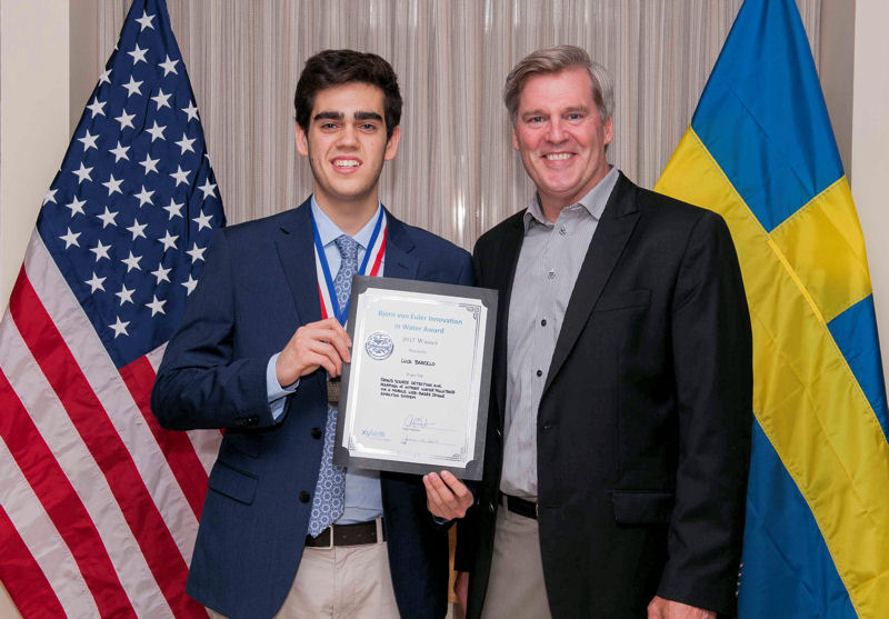 Luca Barcelo of Greenwich, Conn., received the Bjorn von Euler Innovation in Water Scholarship Award from Xylem Inc. (Rye Brook, N.Y.). He developed a test to detect nitrates in water samples and created a crowdsourcing application to map this data.