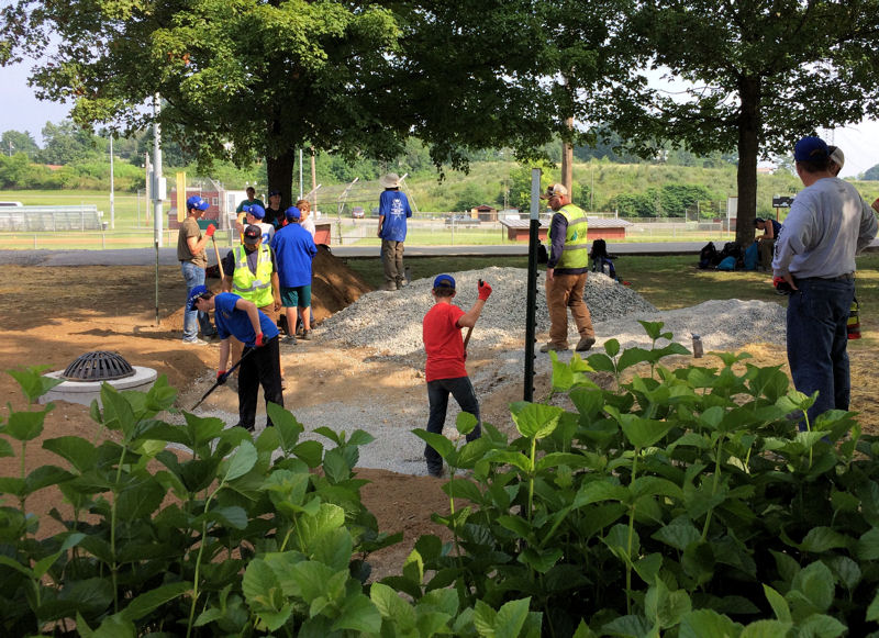 During the 2017 National Boy Scout Jamboree, Boy Scouts from South Dakota and Minnesota helped install a rain garden at the Beckley (W.Va.) Convention Center . Water Environment Federation (WEF; Alexandria, Va.) photo/Caroline Pakenham. 