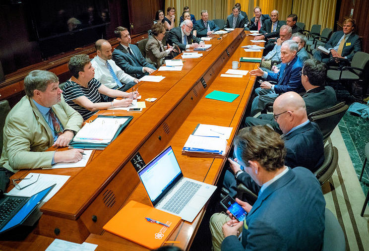 On May 15, U.S. Environmental Protection Agency (EPA) Administrator Scott Pruitt (fourth from right) announced the extension of the deadline to submit letters of interest for Water Infrastructure Finance and Innovation Act (WIFIA) loans to water sector association staff. Photo courtesy of Eric Vance, EPA.